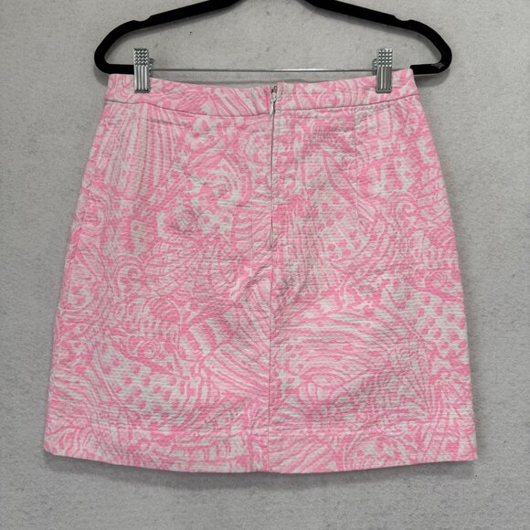Lilly Pulitzer Skirtt Womens 4 Pink White Seashell Print Jacquard Cotton Stretch - Picture 4 of 8